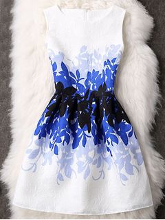 Leaves Pattern Waisted Zippered Dress