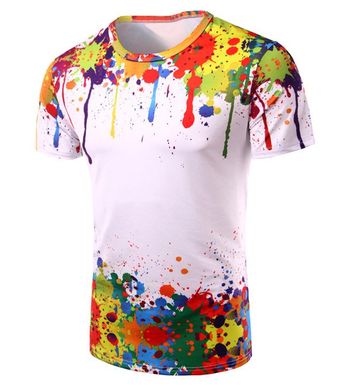 Round Neck 3D Colorful Splash-Ink Print Short Sleeve Men's T-Shirt