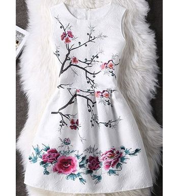 Floral Pattern Concealed Zipper High-Waist Dress